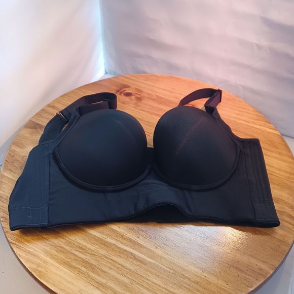 Bustier Padded Pushup Black 7 Hook & Eye Back Closure Bralette Size 34C US - Picture 2 of 11